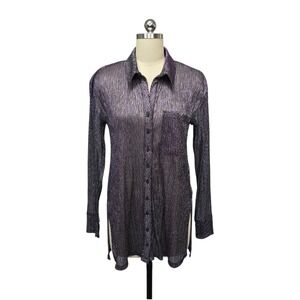 Pilcro Anthropologie Long Sleeve Button Down Shirt Metallic Purple Sheer Glam